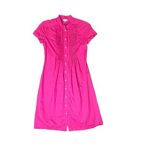 J Jill Linen Blend Button Front Shirt Dress Sz X-Small Pink Pintuck Short Sleeve